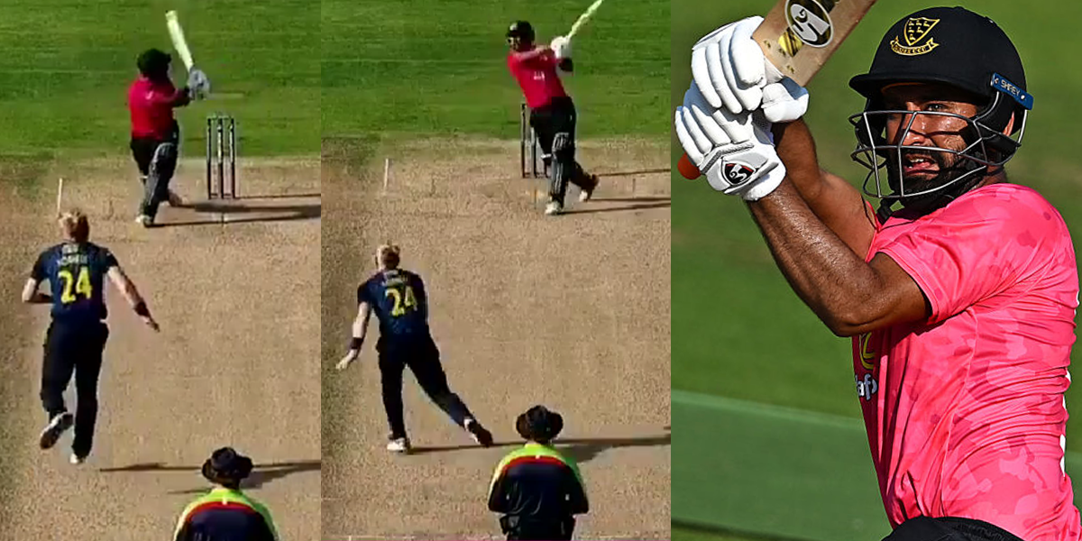 cheteshwara pujara smashes 22 runs in one over during royal london one day cup match