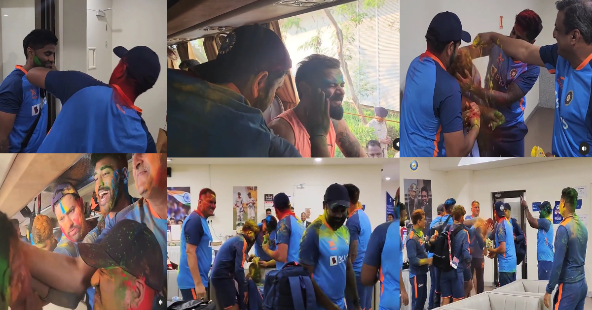 Team India Holi Celebration Video: रंगों से छुपकर बैठे कोहली पर रोहित ने पोता गुलाल, ड्रेसिंग रूम मे...