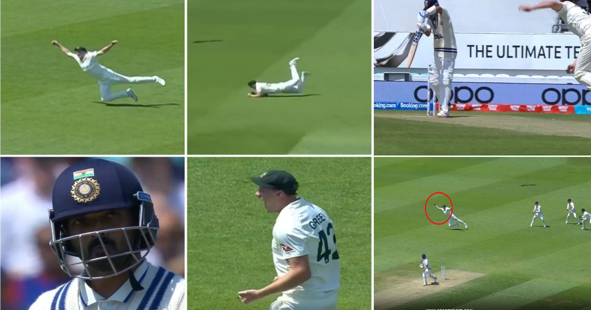 watch video cameron green one handed catch to depart ajinkya rahane wtc final