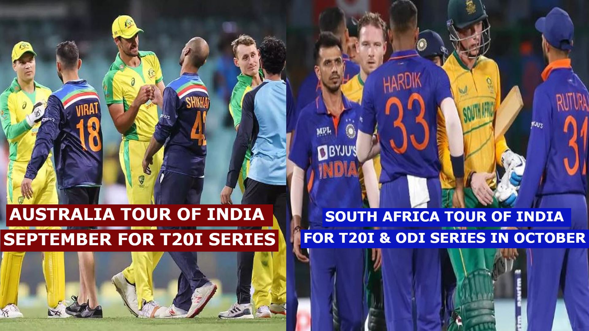 BCCI Announces schedule for home series against australia and south africa 2022