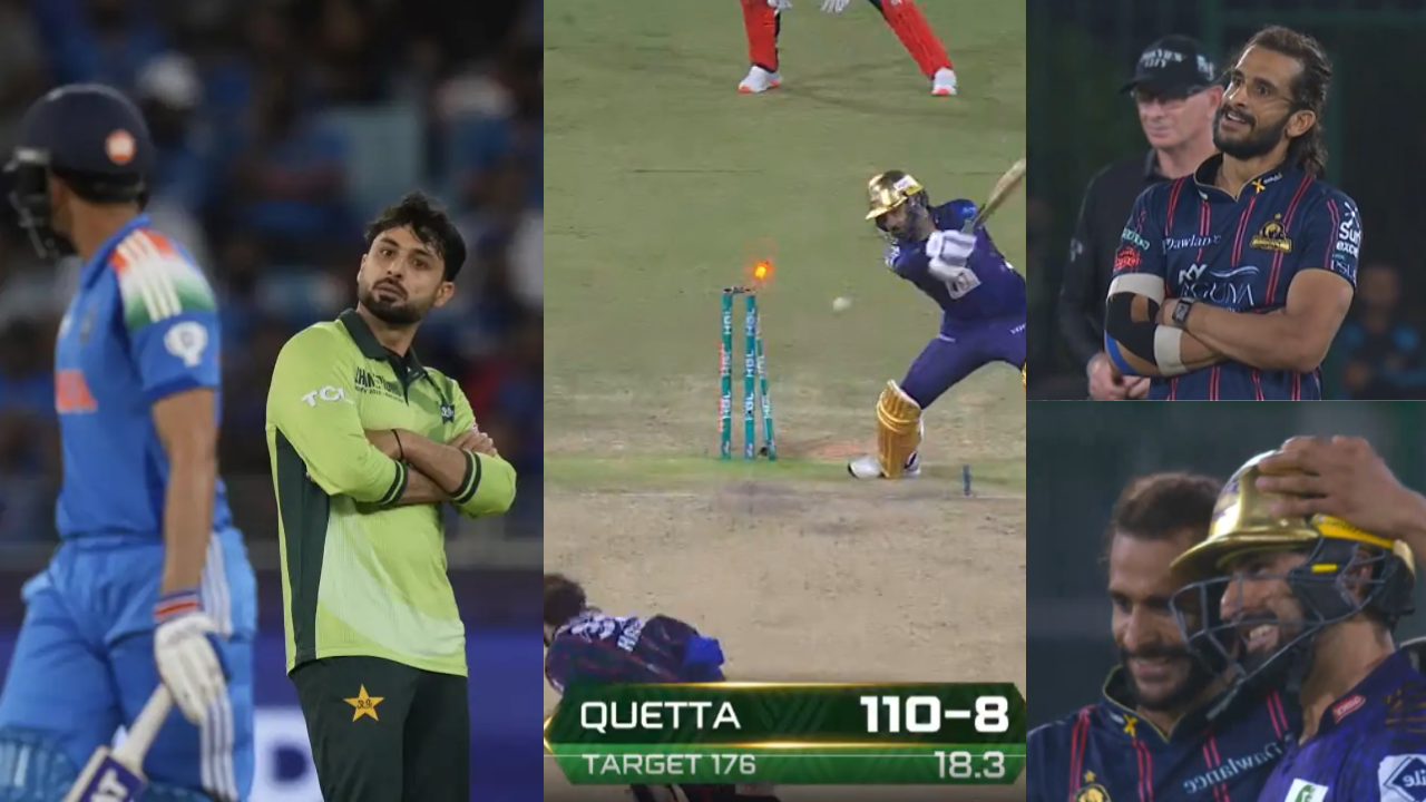 Hasan Ali doing the celebration of Abrar Ahmed after dismissing him