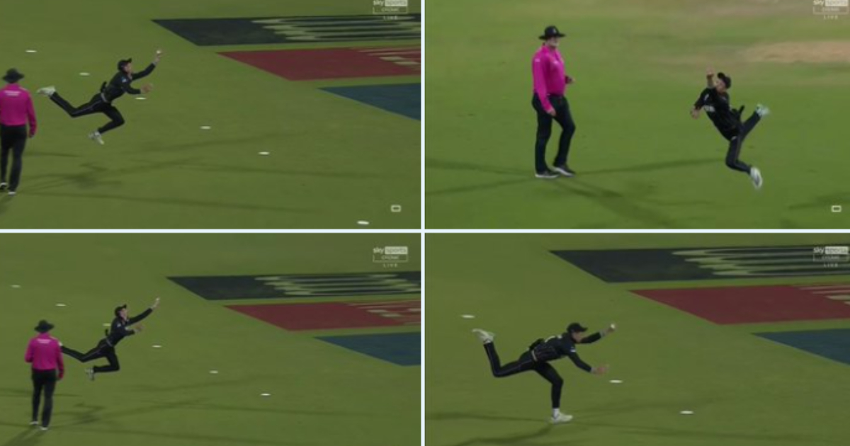 VIDEO: Mitchell Santner ने लपका वर्ल्ड कप 2023 का सबसे बेहतरीन कैच, हवा में 5 सेकंड तक उड़कर 1 हाथ से...