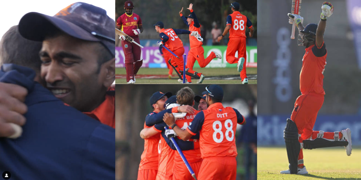 Netherlands player teja nidamanuru crying after beat west indies, video viral