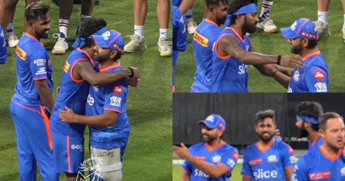Rohit Sharma and Hardik Pandya hug each other in Mumbai Indians camp watch Video Here