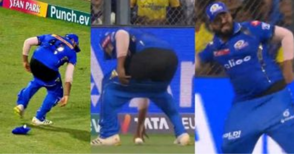 VIDEO: "इज्जत बचाओ शर्मा जी", कैच लपकने के चक्कर में उतरी गई Rohit Sharma की पैंट, तो फैंस ने जमकर ल...