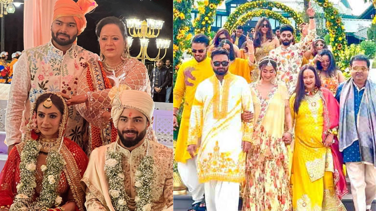 RISHABH PANT WITH HIS MOTHER AT HIS SISTER'S WEDDING.