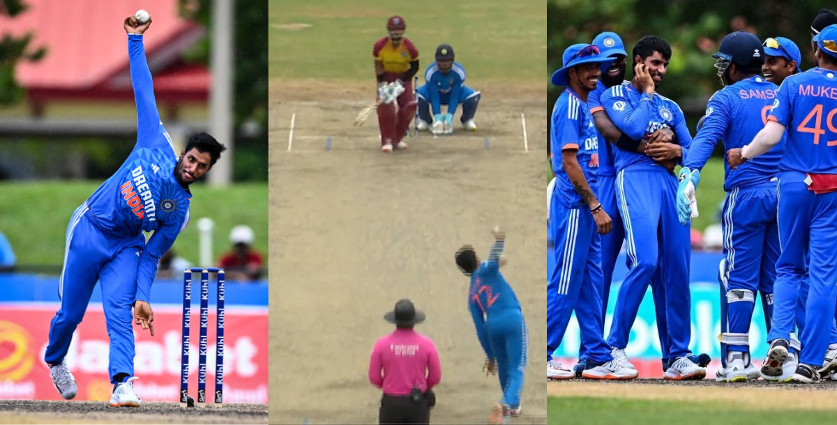 Tilak Varma celebrates taking his first international wicket against West Indies video goes viral