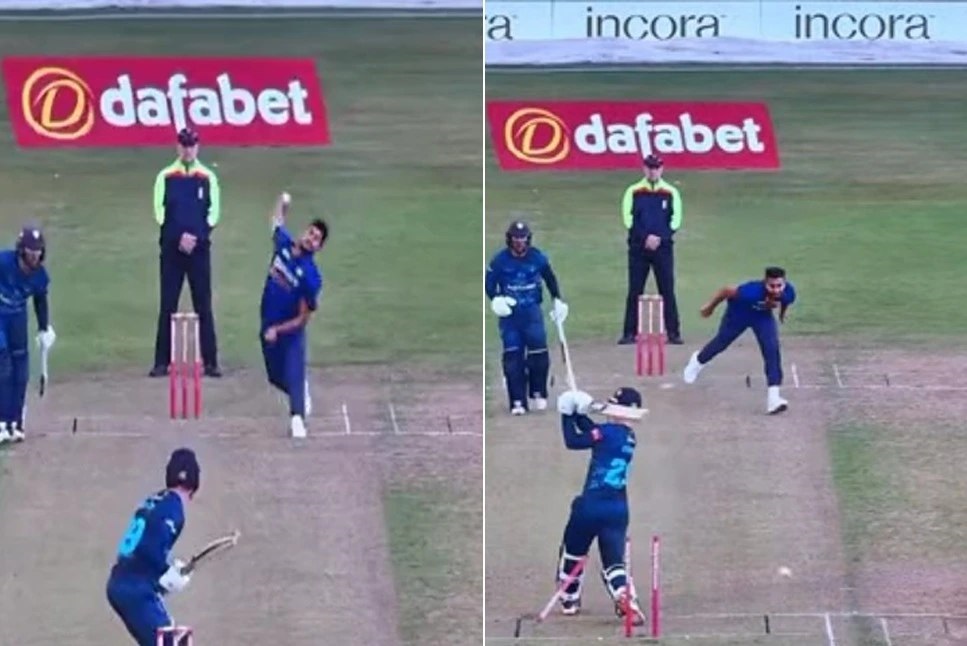 Umran malik fastest ball destroys middle stump vs derbyshir