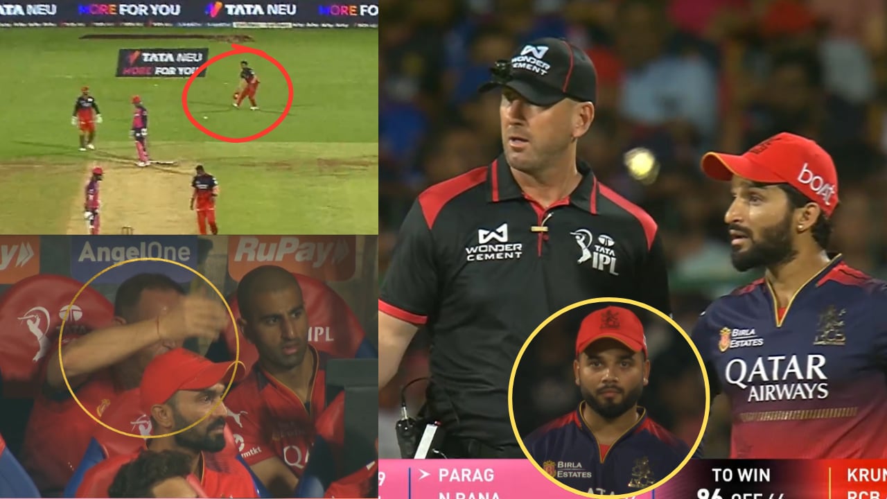 When Suyash Sharma made mistake against RR by catching the ball with cap the umpire took action and...