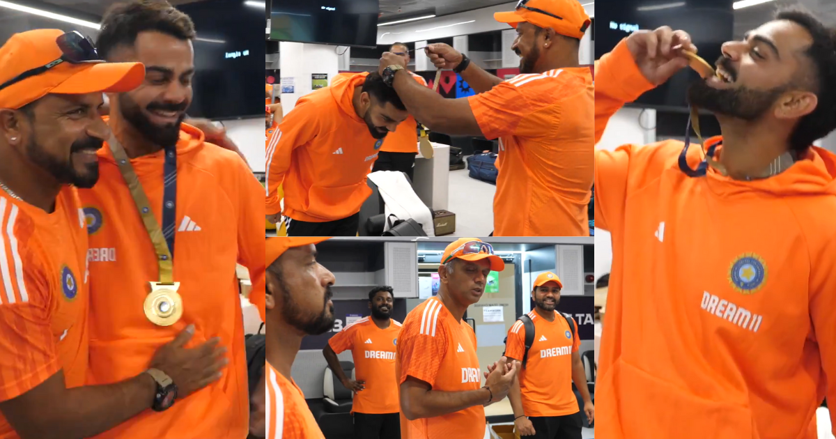 Video Rahul Dravid gave gold medal to Virat Kohli in the dressing room after the win against Austral...
