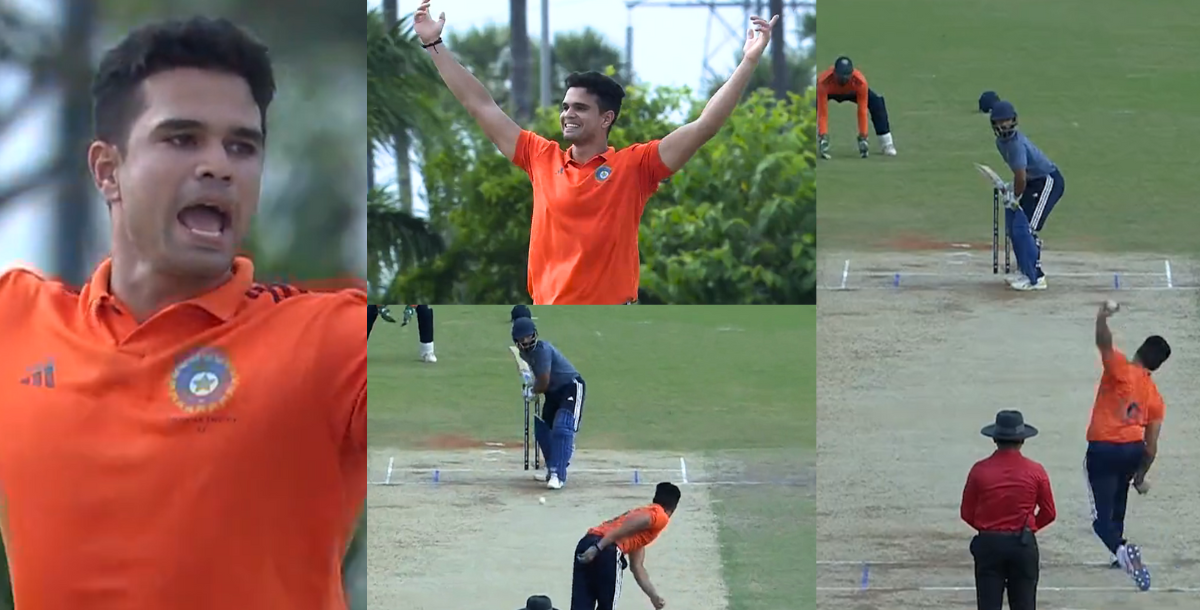 Video arjun tendulkar took 1 wicket against west zone in deodhar trophy 2023