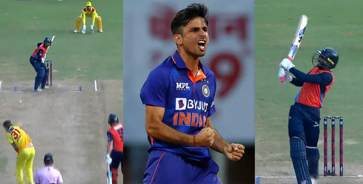 Video chaitanya bishnoi hit 35 runs in 21 ball in major cricket league 2023