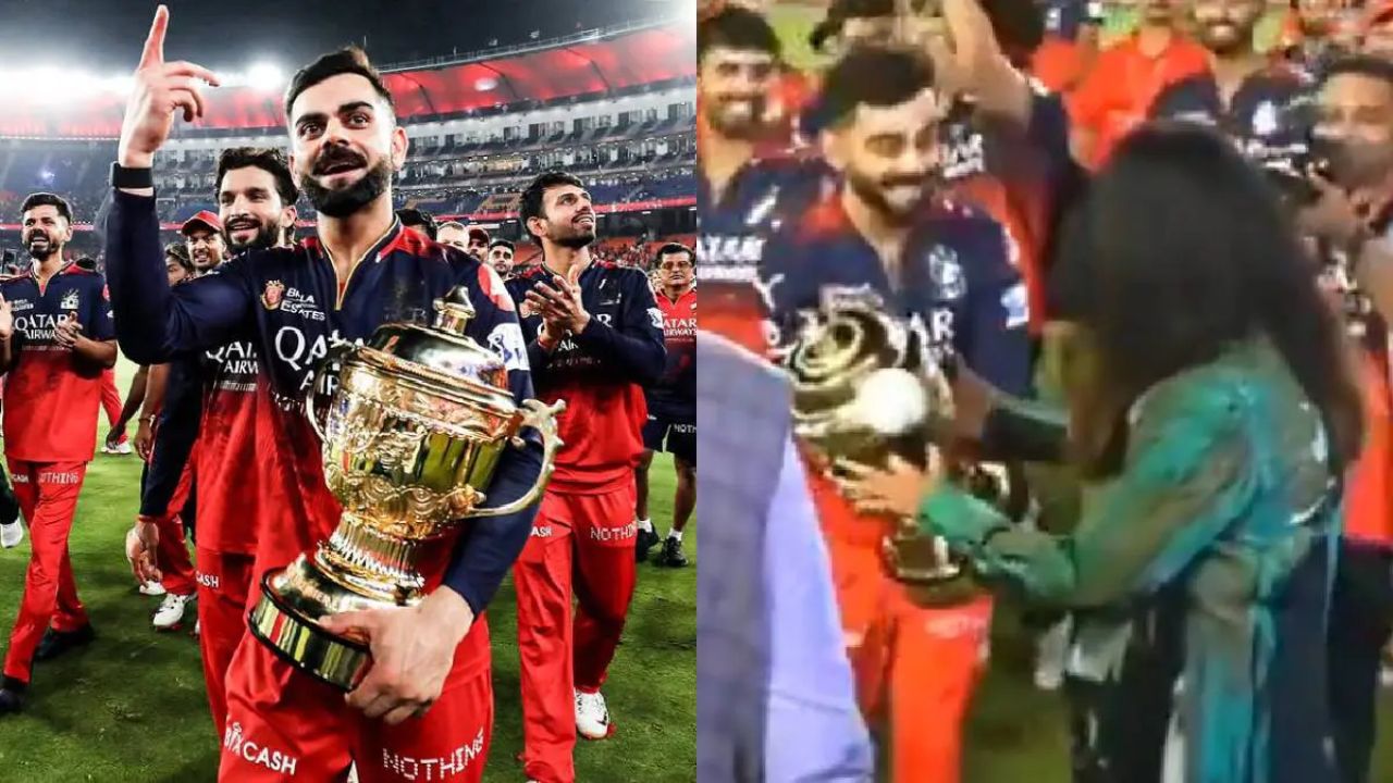 Virat Kohli Reached Mayanti Langer With The Trophy During The Live Parade Video Went Viral Virat Kohli Reached Mayanti Langer With The Trophy During The Live Parade Video Went Viral