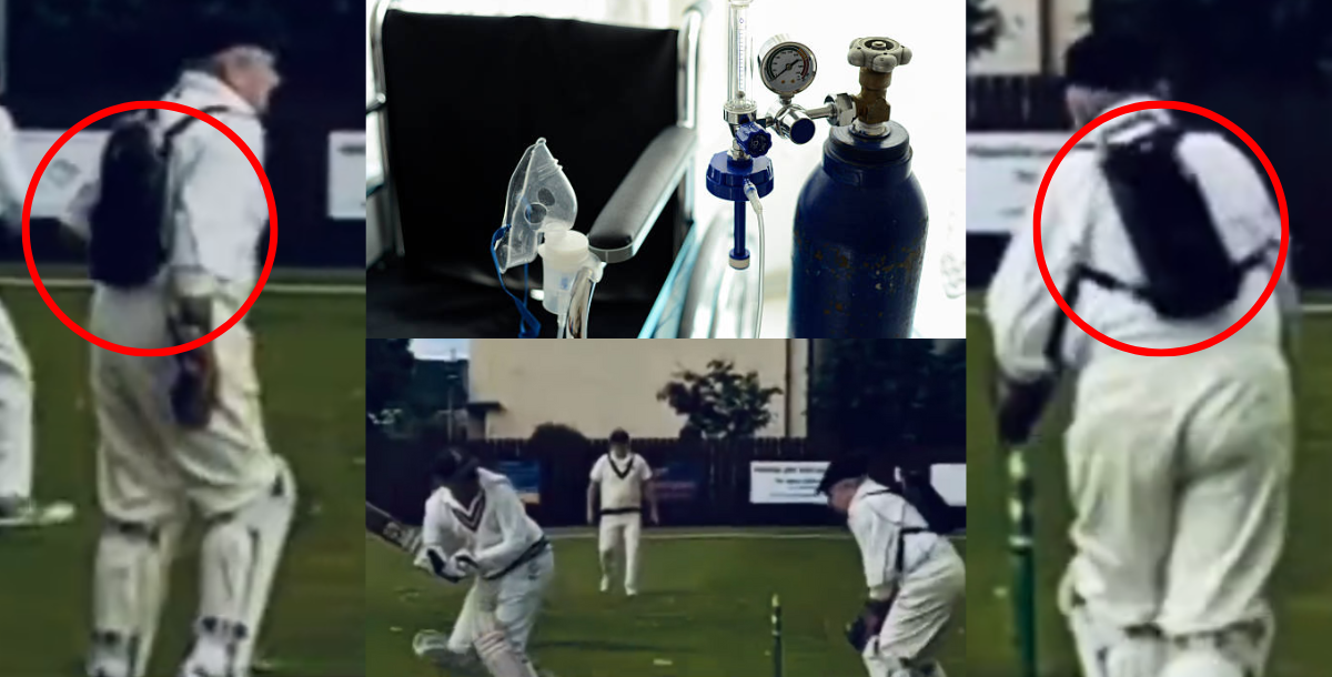 Wicketkeeper alex steele came out to play cricket wearing oxygen cylinder video viral