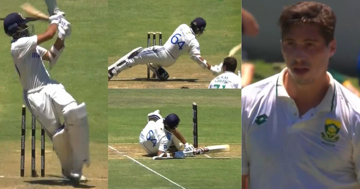 मैच जल्दी खत्म करने के चक्कर में मुंह के बल गिरे यशस्वी जायसवाल, तो विकेट लेकर बर्गर ने दिखाई आंख, V...