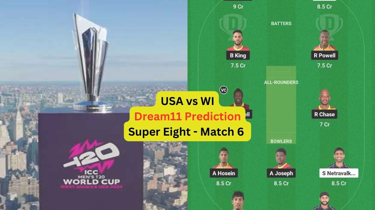 USA vs WI Dream11 Prediction in Hindi, Super Eight - Match 6, प्लेइंग इलेवन, पिच रिपोर्ट, Dream11 Te...