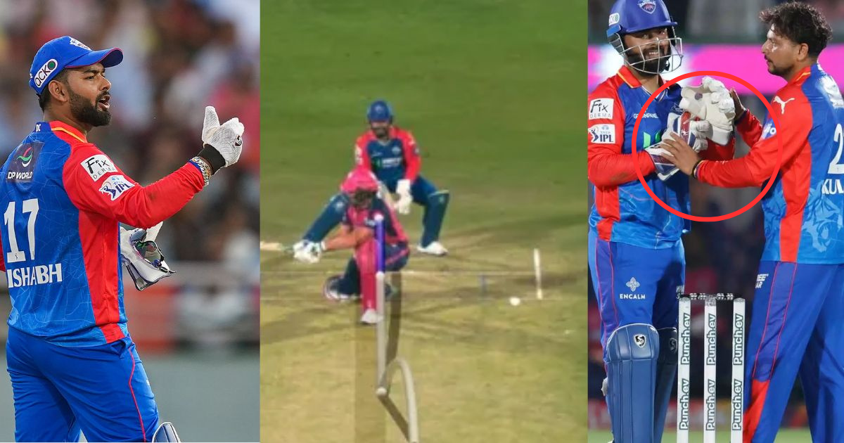 kuldeep yadav grab rishabh pant hands to take drs in rr vs dc ipl 2024 match video viral