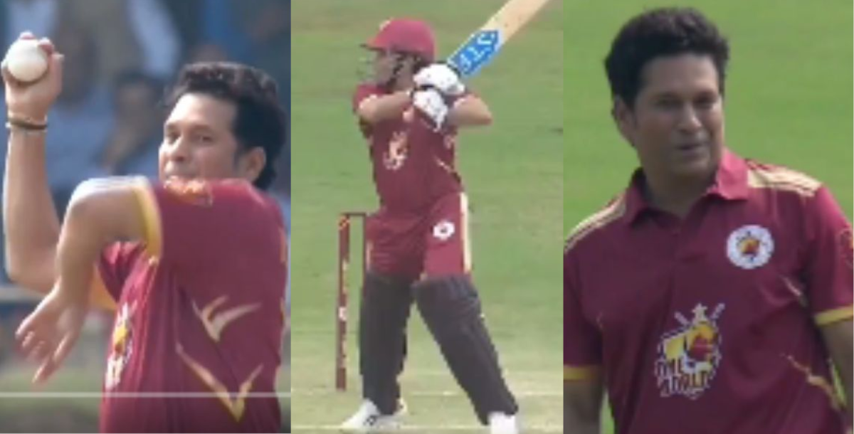 one world vs one family Video of Sachin Tendulkar bowling after batting in T20 match goes viral