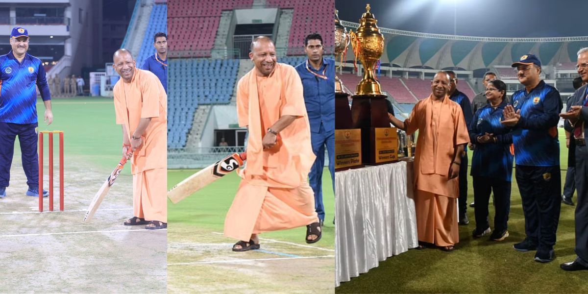 CM Yogi playing cricket at Ekana stadium lucknow