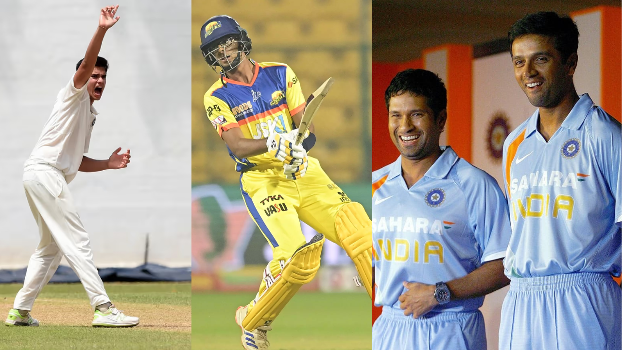 Sachin And Dravids Sons Clashed On The Cricket Field Samit Hit Two Fours Then Arjun Tendulkar Dismissed Him