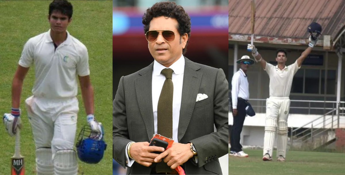 sachin tendulkar son arjun-tendulkar-scored-45-against-gujarat-in-ranji-trophy-2023-24