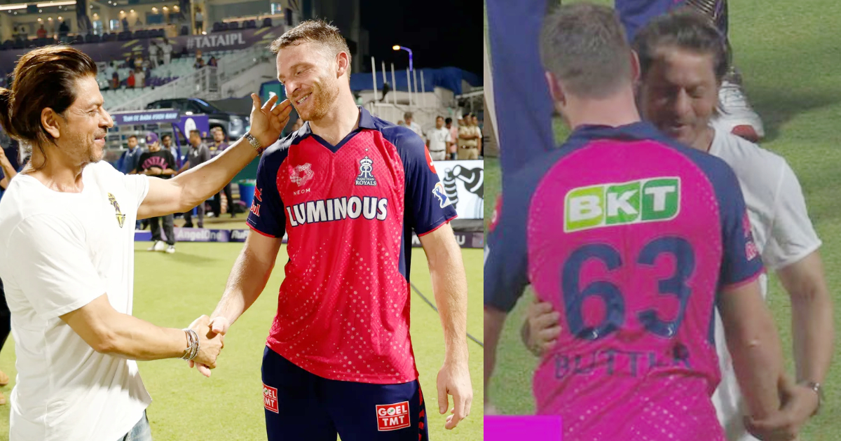 shah rukh khan hug and congratulate jos buttler for his century in kkr vs rr ipl 2024 match-31
