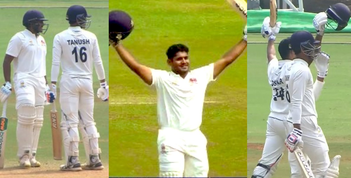 team-india-players-tanush-kotian-and-tushar-deshpande-hit-centuries-at-number-10-and-11-in-ranji-tro...