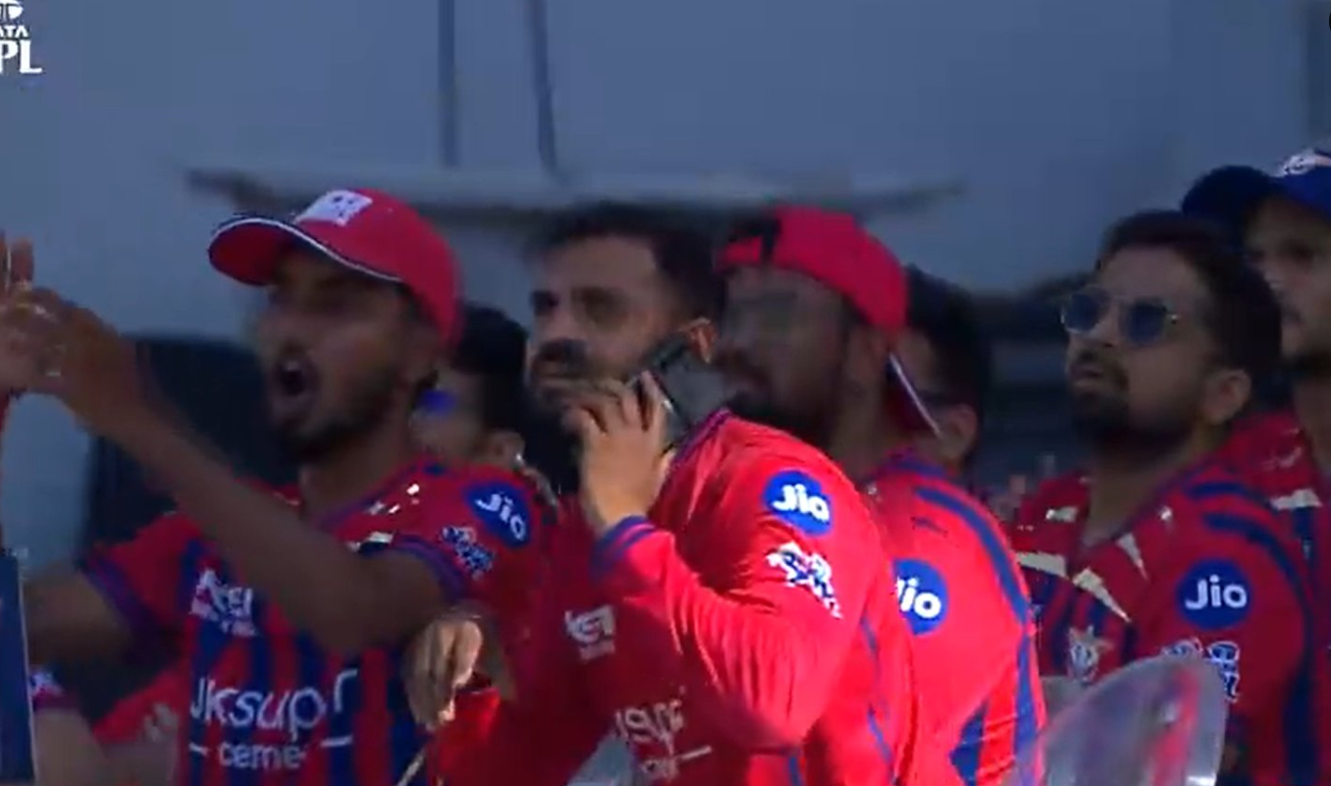 USING PHONE IN LSG DUGOUT DURING CSK VS LSG MATCH