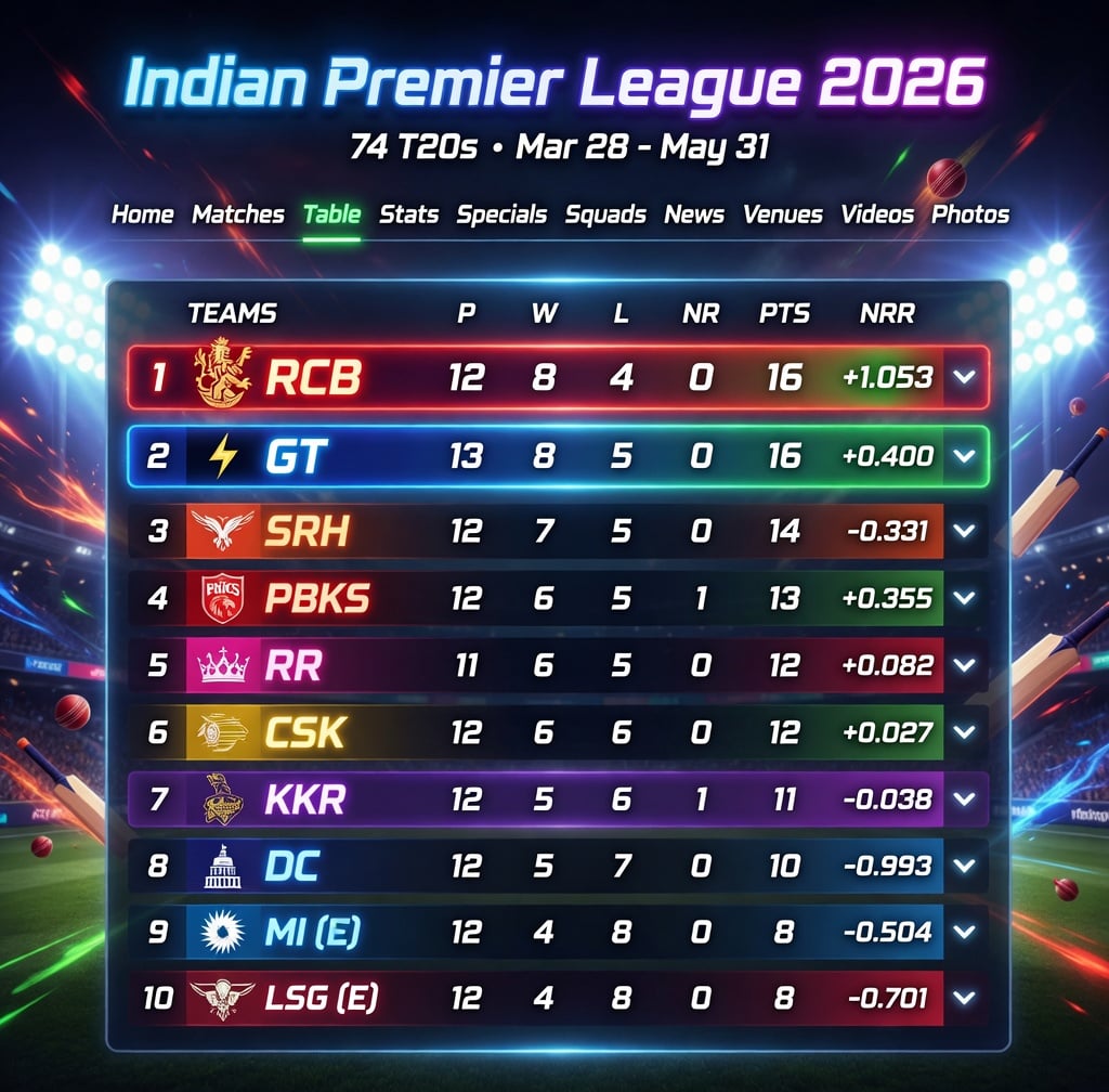 POINTS TABLE POINTS TABLE