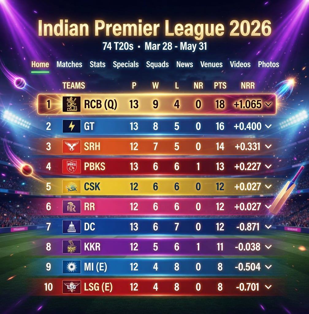 IPL 2026 POINTS TABLE