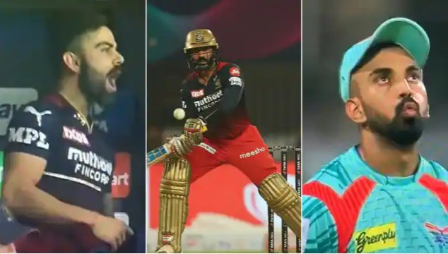 Dinesh Karthik Six Reactions of Kohli and Rahul LSG vs RCB IPL 2022