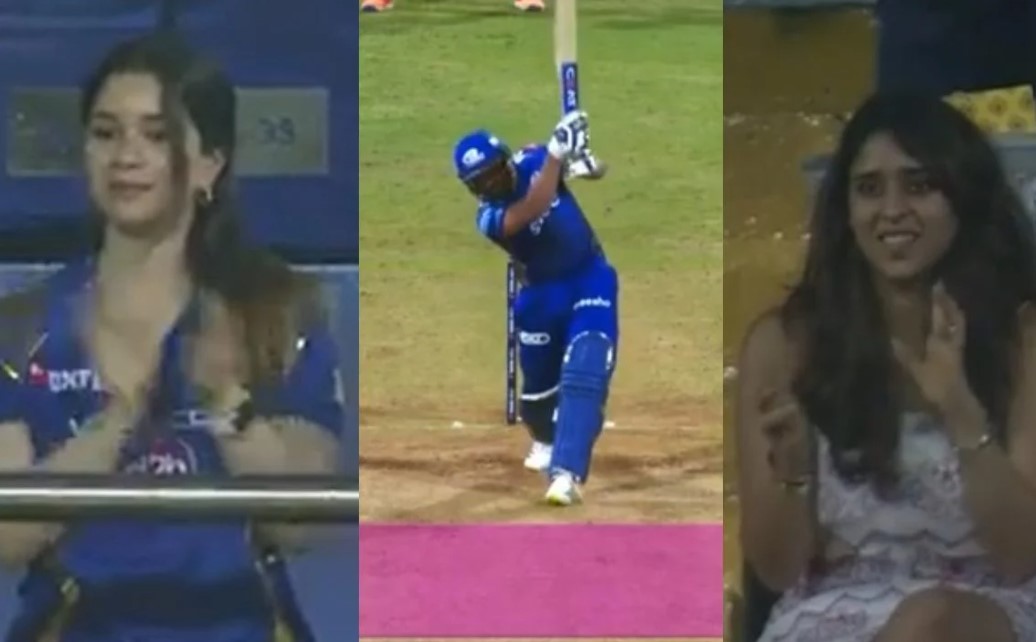 Rohit Sharma Six vs SRH- Sara Tendulkar and Ritika Sajdeh Reaction