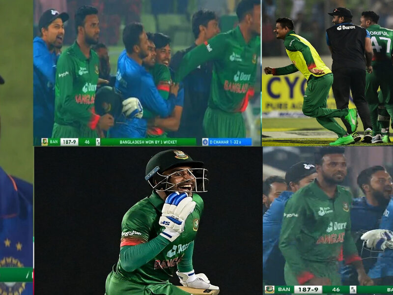 Bangladesh team celebrate 1st ODI victory against India
