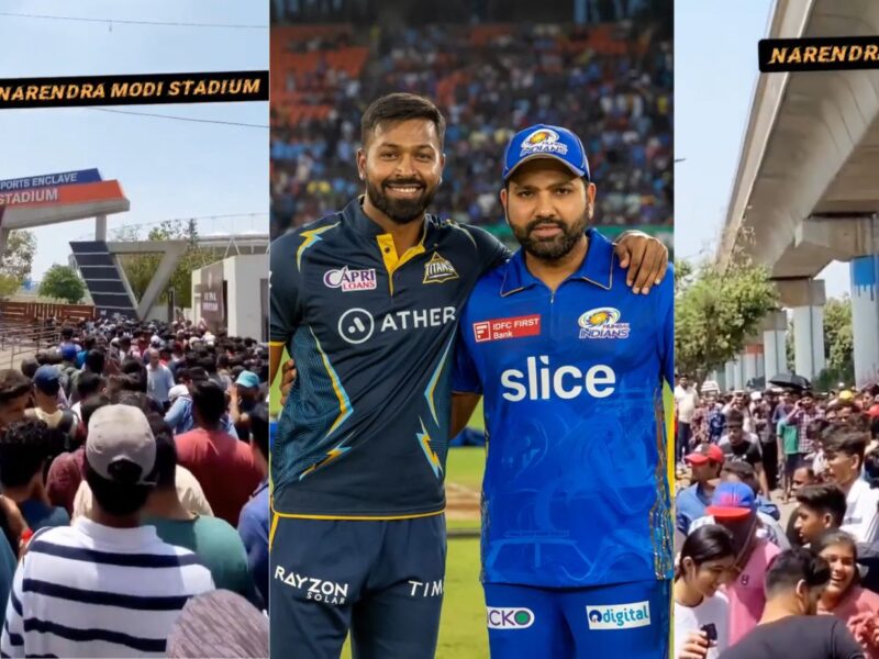 VIDEO: अहमदाबाद स्टेडियम के सामने लगी लाखों की भीड़, मुंबई-गुजरात मैच के टिकट खरीदने के लिए लगी लंबी कतार
