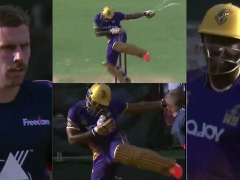 Video anrich nortje hit the ball to andre russell then apologized his mistake