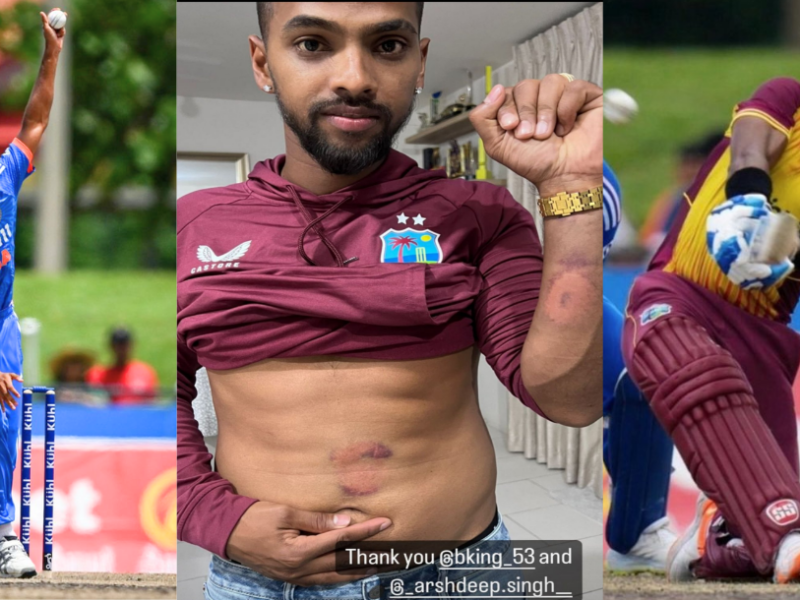 nicholas pooran was badly injured in 5th t20 by arshdeep singh ball pictures went viral