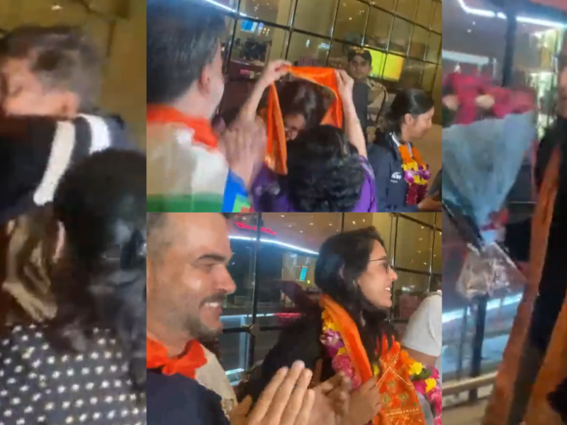 Video a great welcome for indian women's cricket team in india after winning the gold in Asian Games 2023