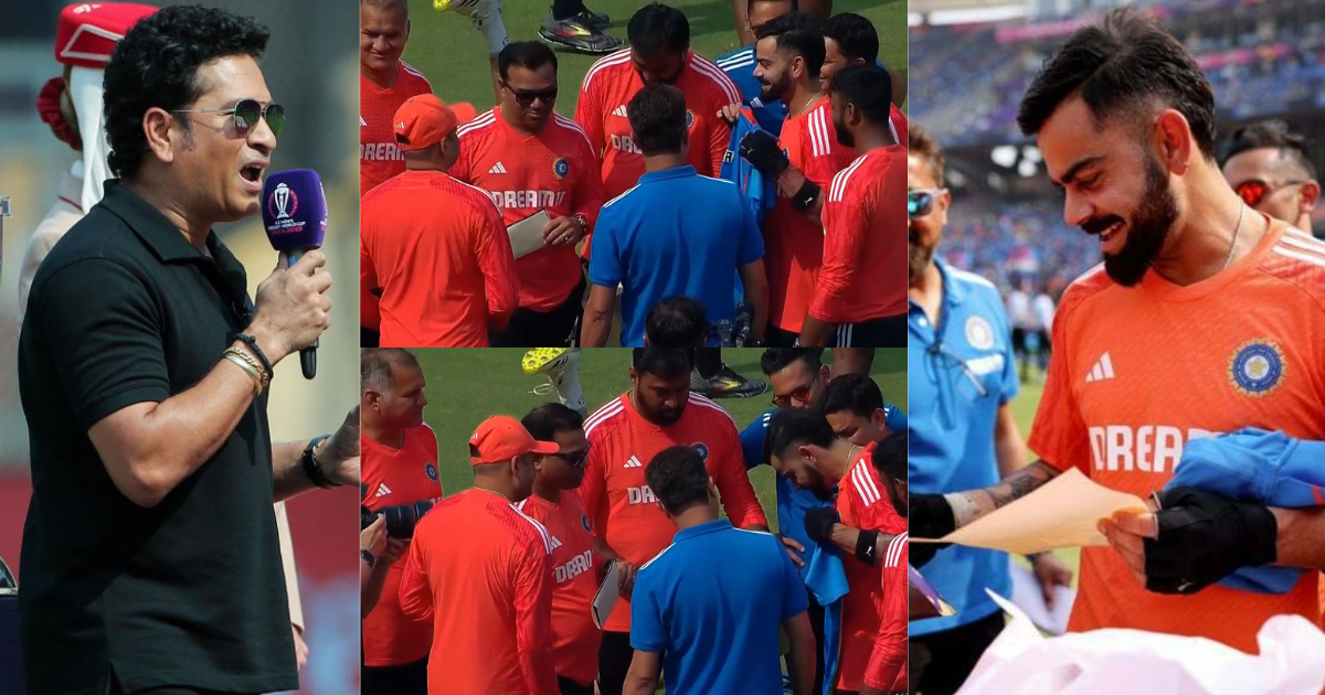 Sachin Tendulkar gifts jersey to Virat Kohli in World Cup 2023 final