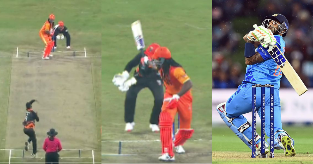 chris gayle hit one handed shot in legends league cricket video went viral