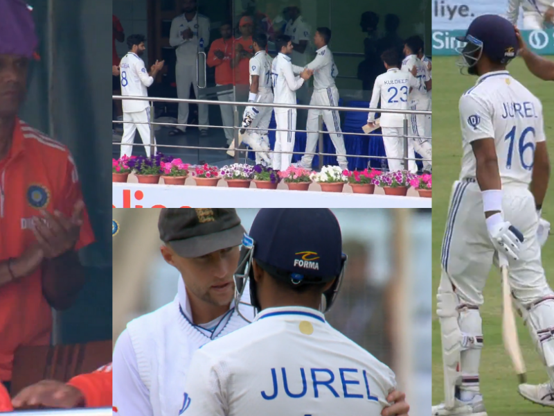video team india gave a warm welcome to dhruv jurel in the dressing room after his brilliant inning in ind vs eng 4rth test