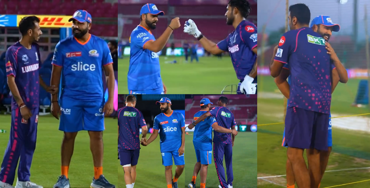 video-rohit-sharma-meet-rajasthan-royals-players-ahead-rr-vs-mi-match-during practice session
