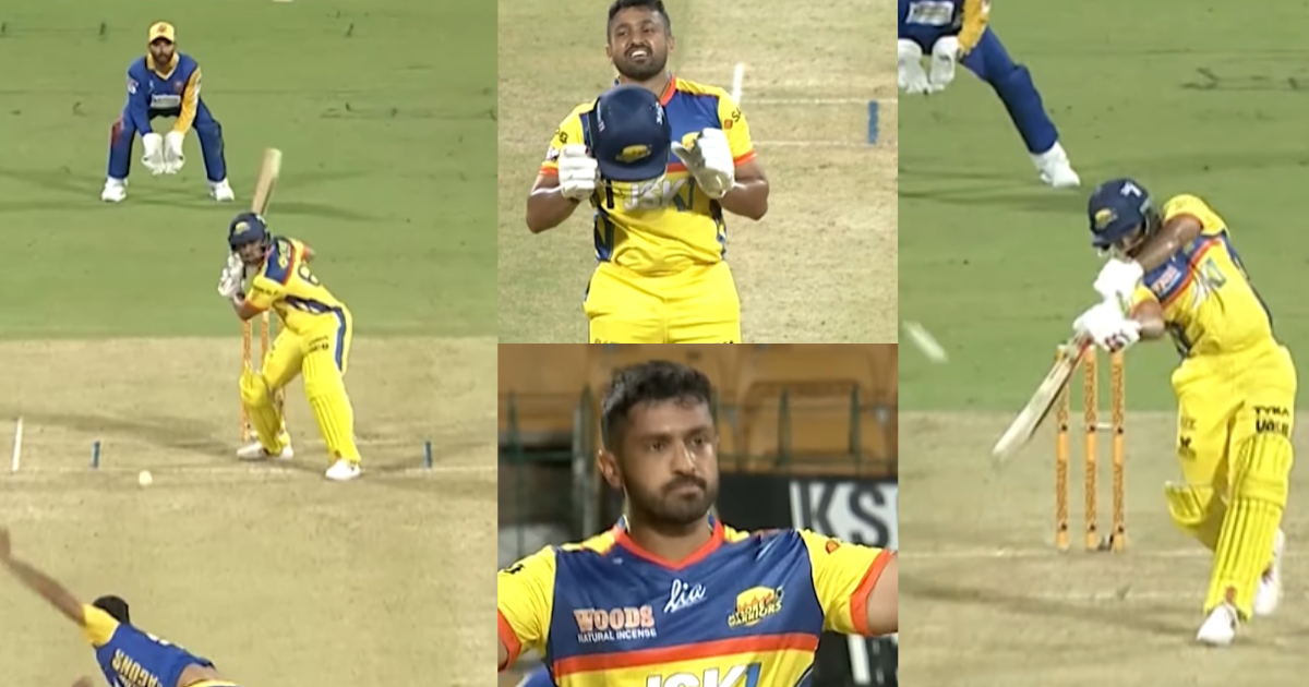 Karun Nair scored 104 runs in 48 balls against Mangalore Dragons in Maharaja T20 Cup watch video