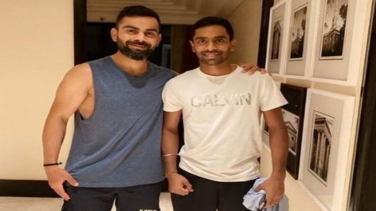 Abhimanyu Easwaran with Virat Kohli